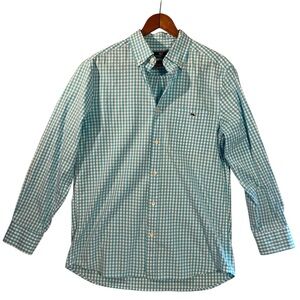 Vineyard Vines Men's Long Sleeve Cotton Teal & White Check Sz Small